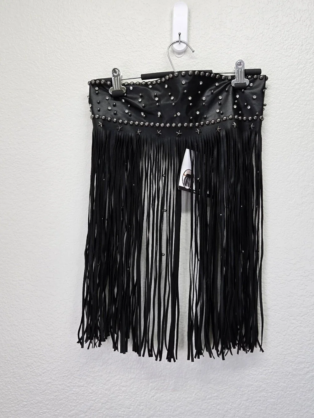 Western Fringe Belt Black Studded Cowgirl Costume Accessory Goth Festival OS